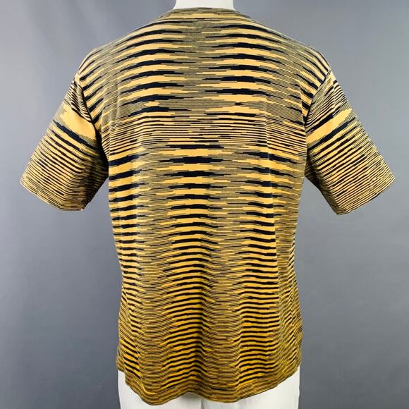 MISSONI Size XL Yellow Navy Stripe Cotton Knit Crew Neck T-Shirt - Picture 3 of 6